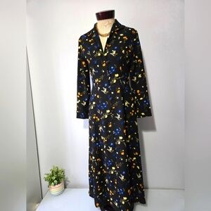 LAUTREAMONT Black Floral Black Long Sleeve Maxi Dress. Size 2